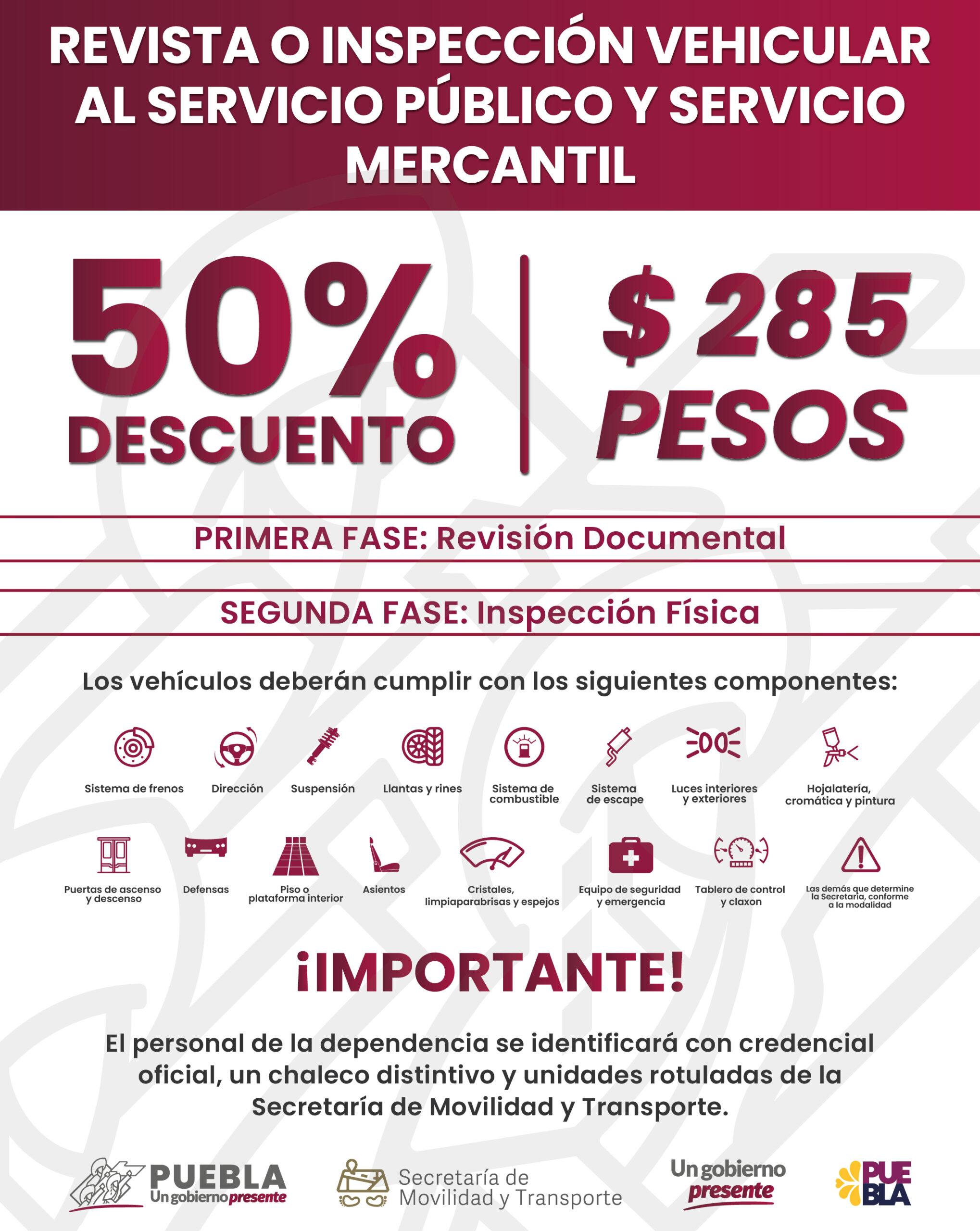 Amplía SMT descuento en Revista e Inspección y Censo Vehicular a transporte público