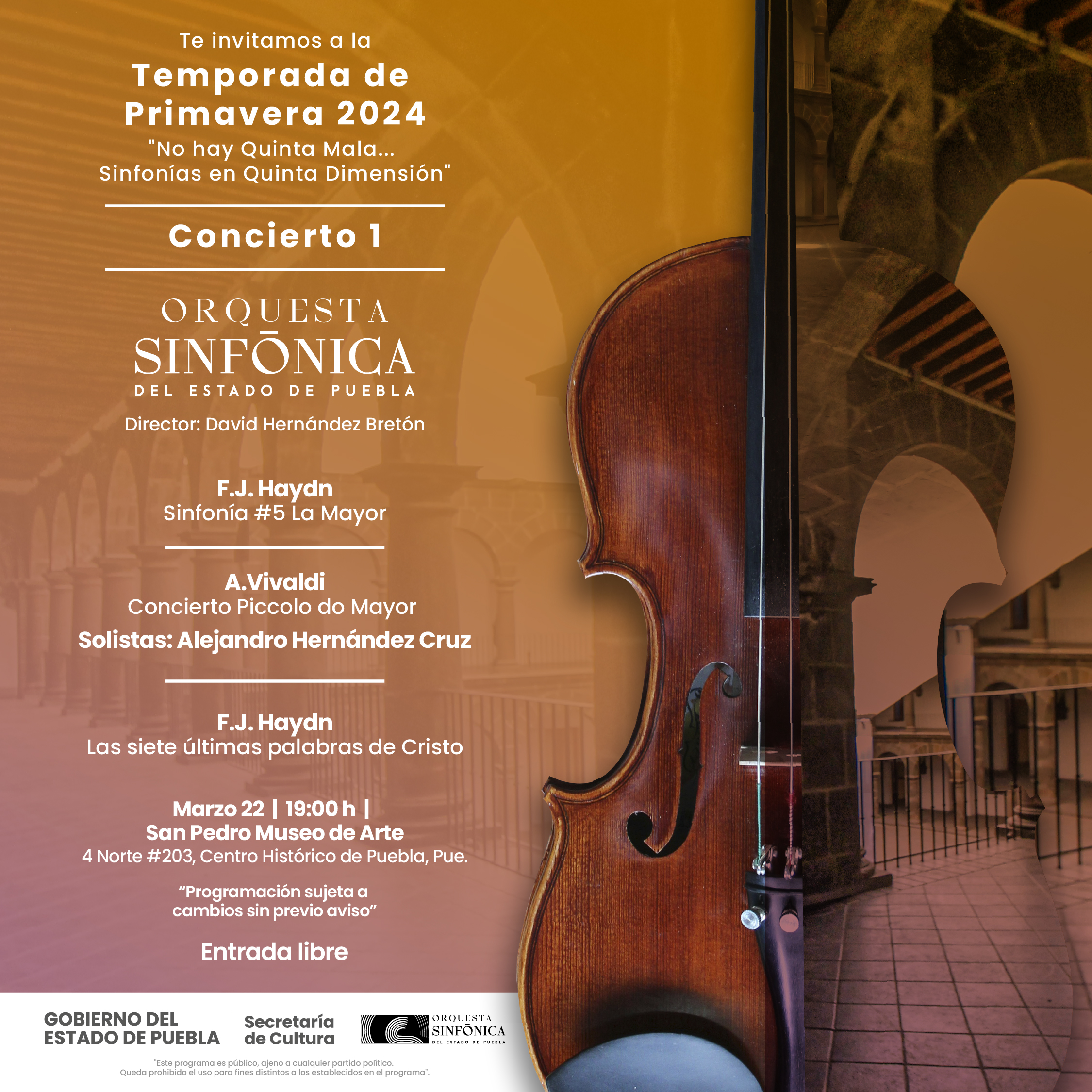 Iniciará Orquesta Sinfónica del Estado de Puebla conciertos de primavera