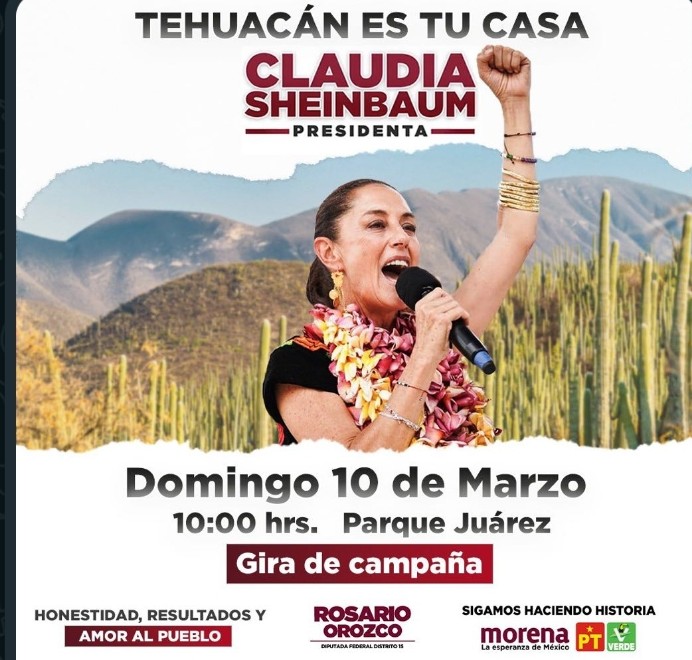 Tehuacán, tiene una cita con Claudia Sheinbaum ,este domingo en el Parque Juárez!