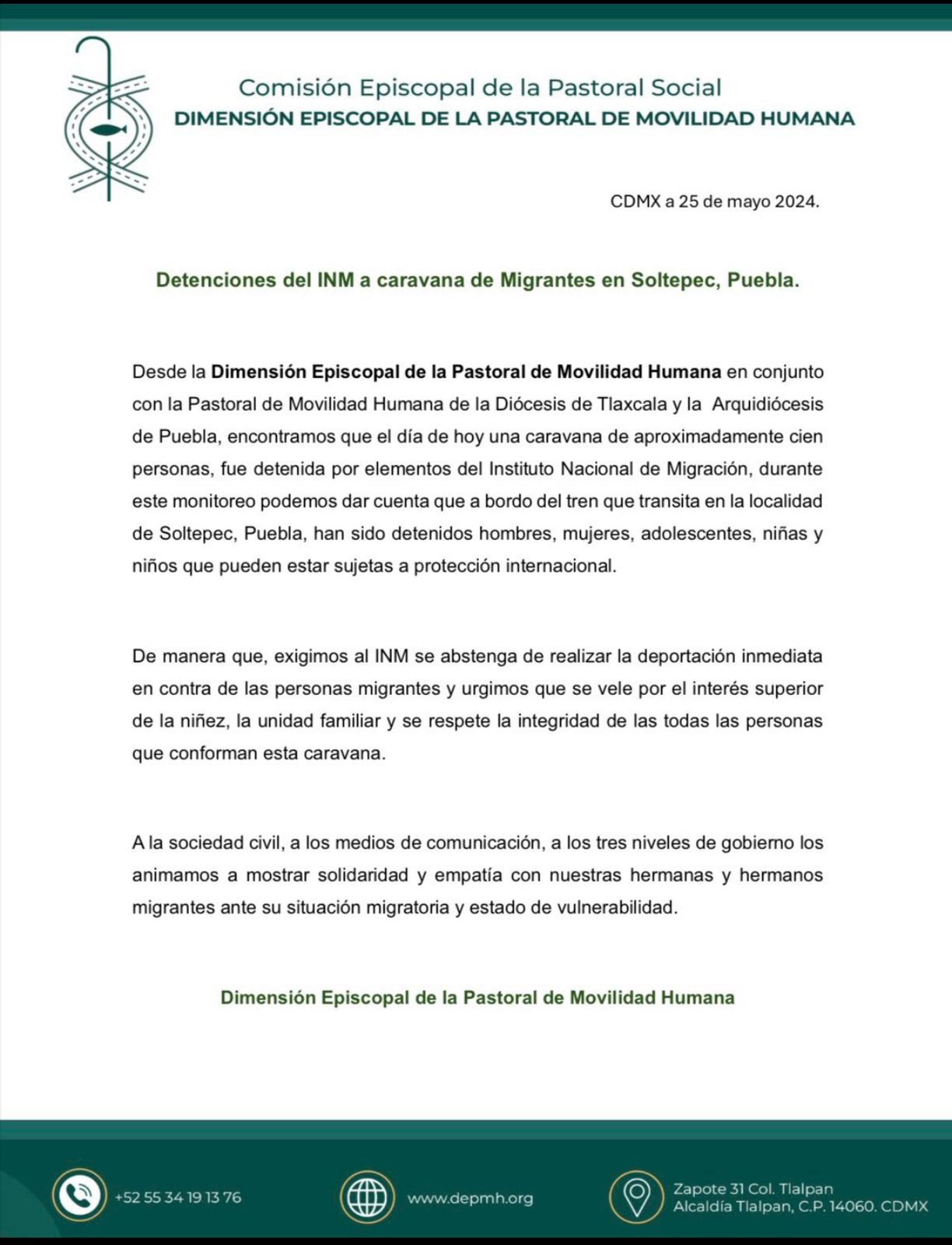 Detención  del INM a caravana de migrantes en Soltepec