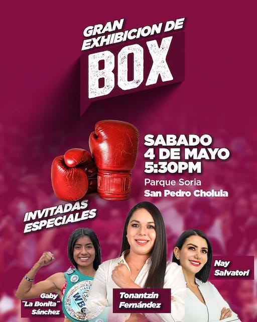 La boxeadora “La Bonita” Gaby  Sánchez, en San Pedro Cholula
