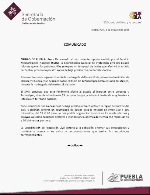 Temporal de lluvias, inicia en la madrugada del 17 de Junio; a tomar precausiones