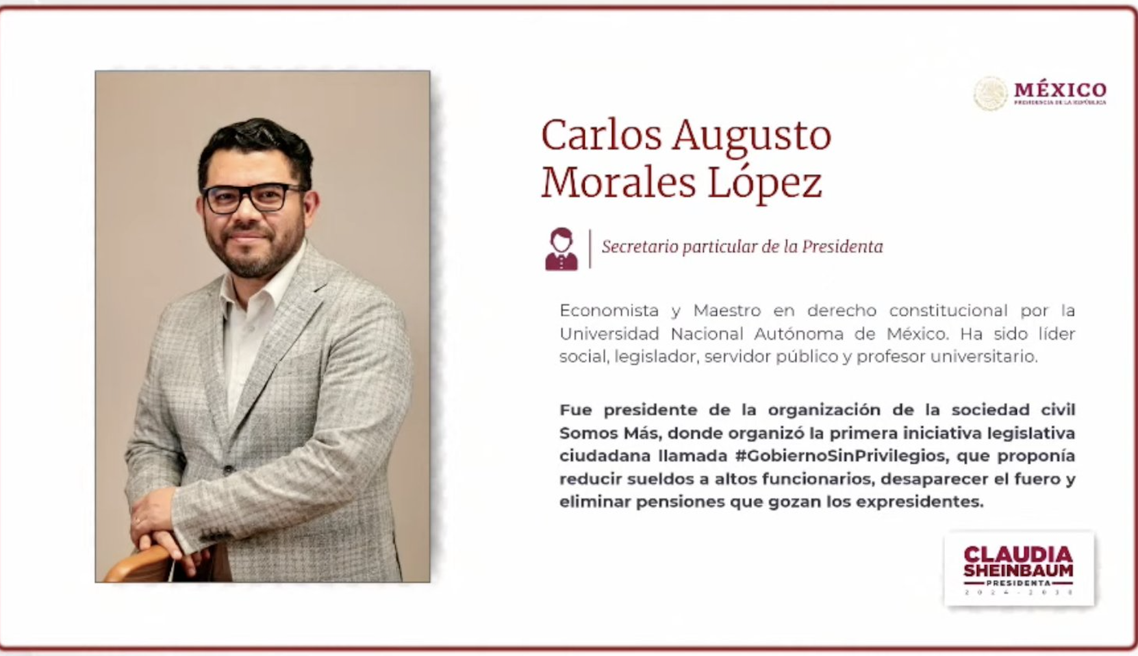 Carlos Augusto Morales López, será el secretario particular de la presidencia