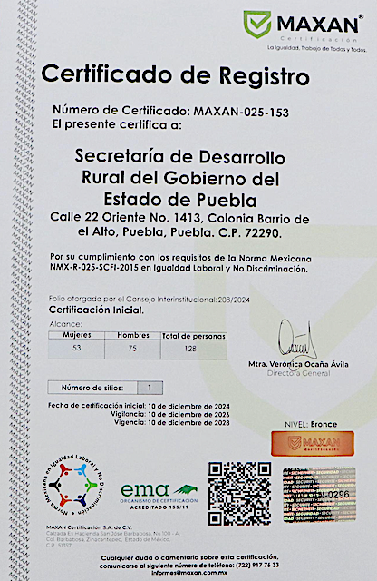 Gobierno de Armenta logra certificación en Igualdad Laboral y No Discriminación