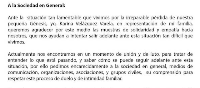 Exige familia de Génesis respetar su duelo y censura marcha