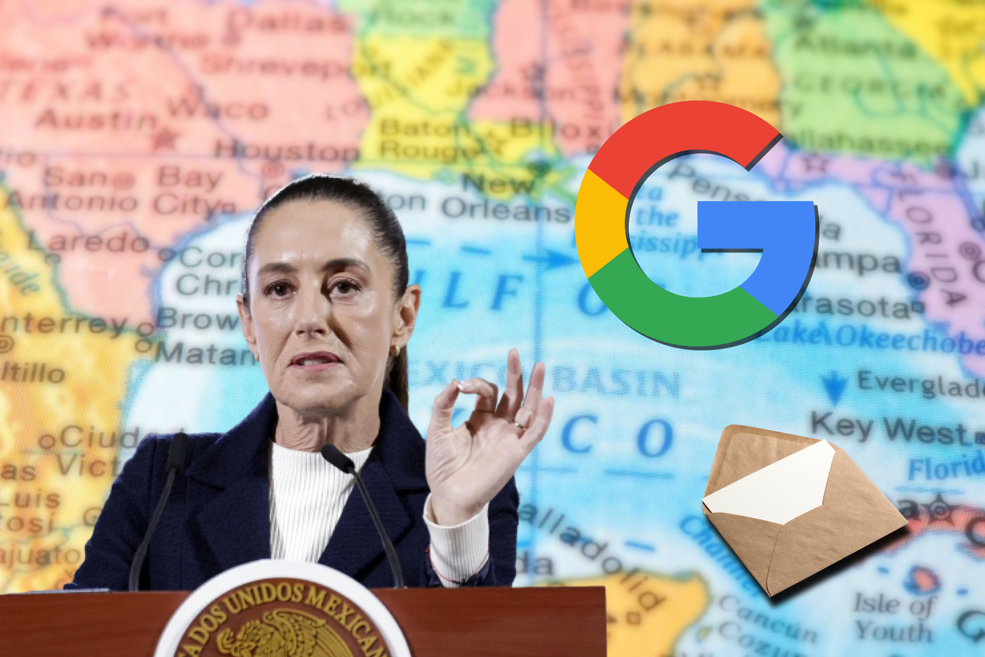 Claudia Sheinbaum, Google Maps, Golfo de México, Golfo de América, Donald Trump, soberanía, relaciones diplomáticas, derecho internacional