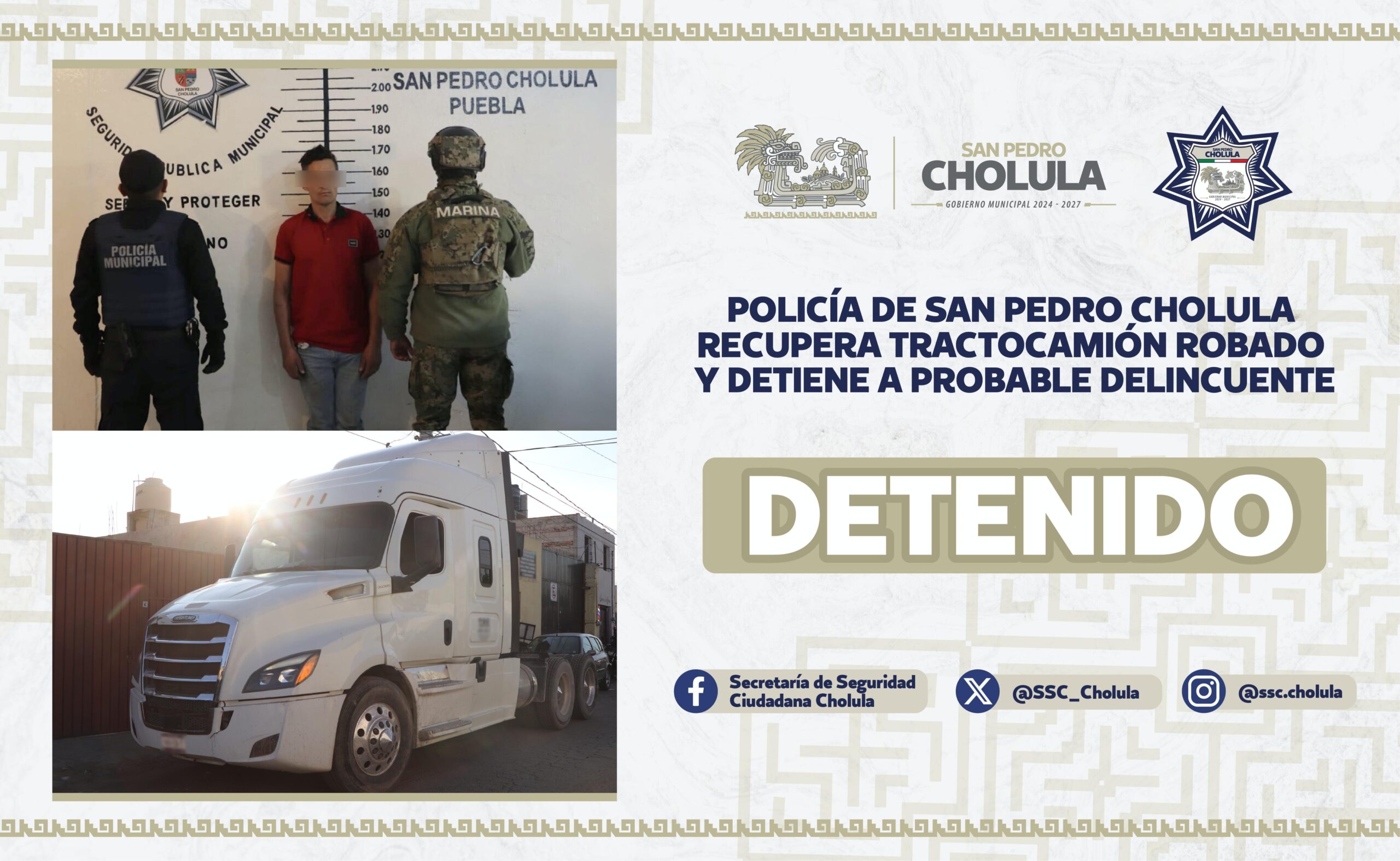 Policía de San Pedro Cholula recupera tractocamión robado 