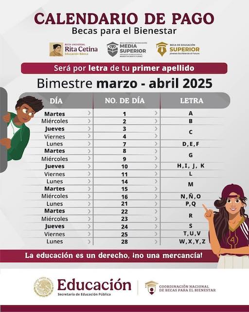 Entérate de los días de pago de las becas para estudiantes Marzo-Abril 2025