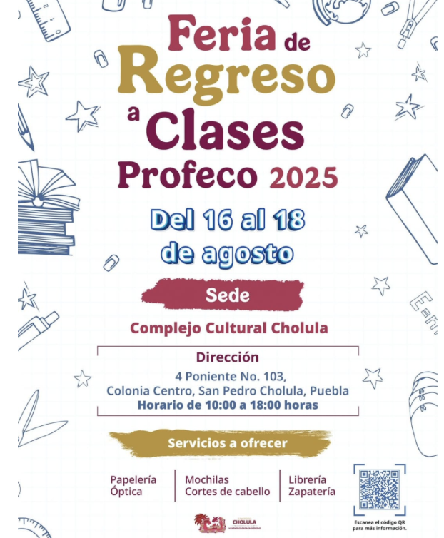 Gobierno de Cholula invita a la Feria del Regreso a Clases