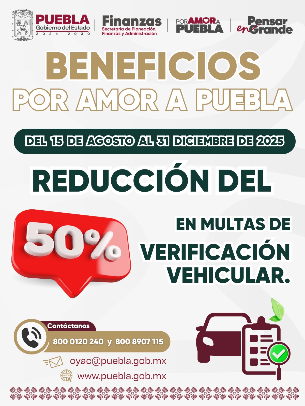 Programa de beneficios Por Amor a Puebla otorgará una reducción del 50 por ciento en las multas 