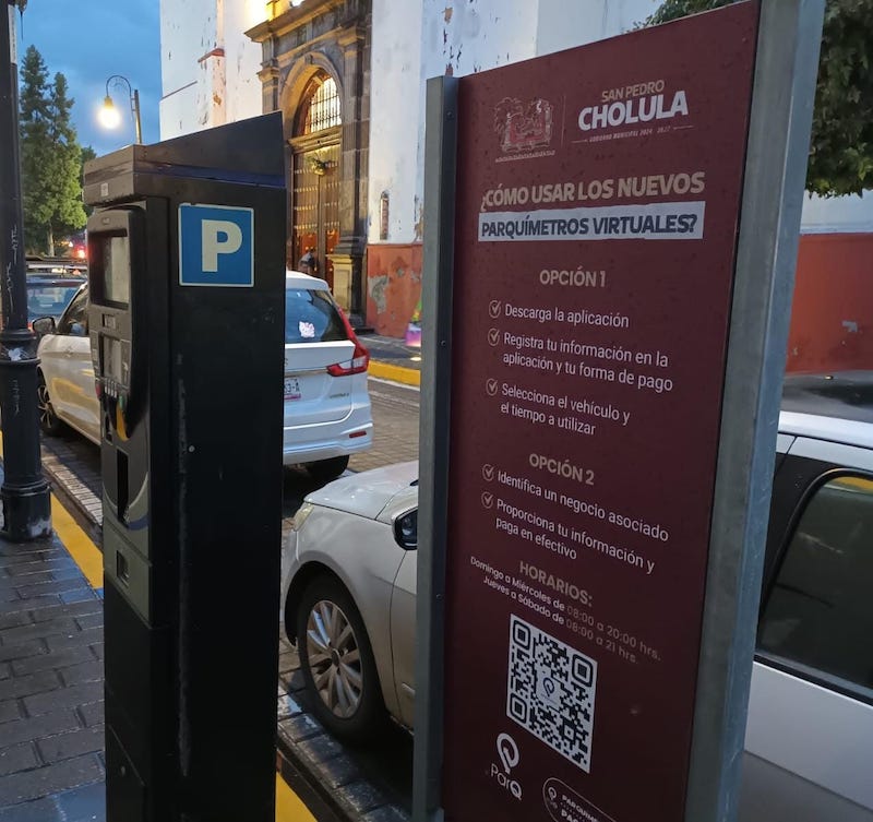 Se reactiva el cobro de parquímetros en San Pedro Cholula; 6 pesos la hora