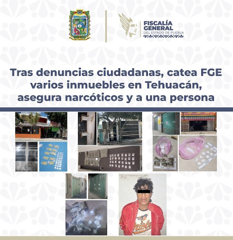 Fiscalía decomisa narcóticos en cateos a inmuebles de Tehuacán
