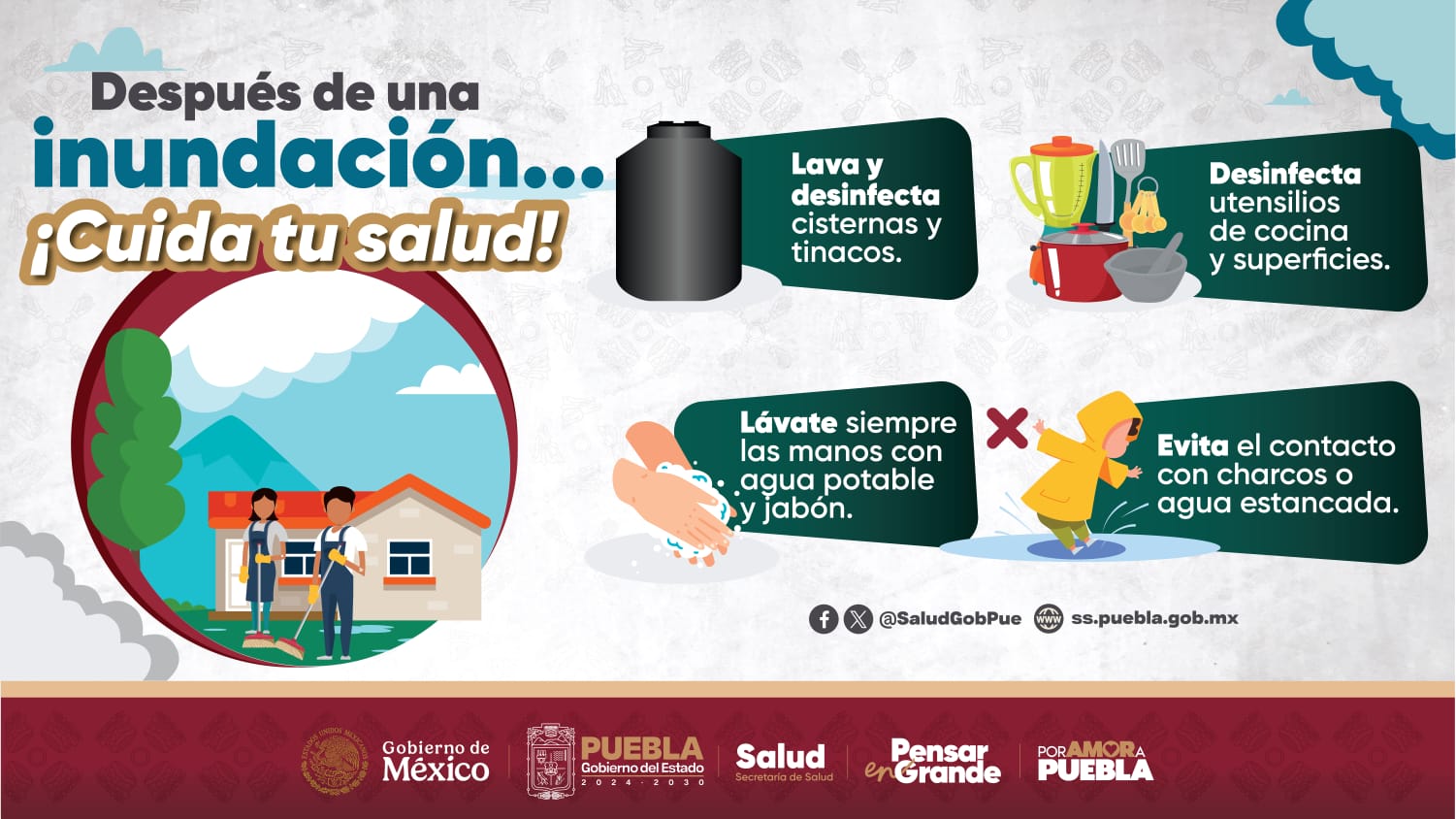Gobierno de Puebla llama a reforzar medidas sanitarias tras contingencia por lluvias
