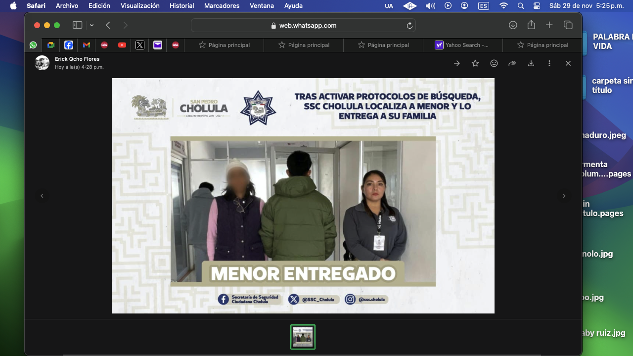 Tras activar protocolos de búsqueda, policía de Cholula localiza a menor y lo entrega a su familia