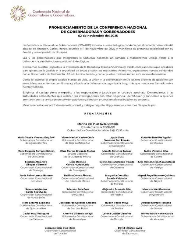 Gobierno de Puebla condena asesinato de Carlos Manzo, y da respaldo a Sheinbaum en su lucha contra delincuencia