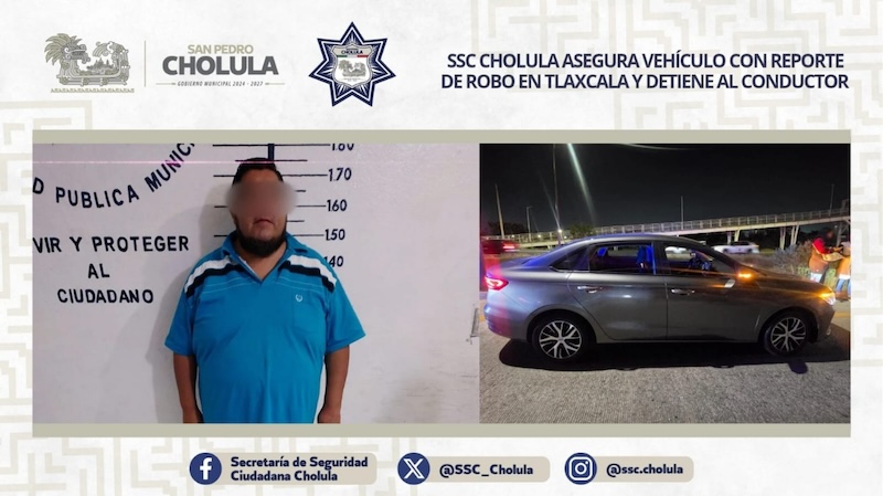 SSC Cholula aseguró vehículo con reporte de robo en Tlaxcala