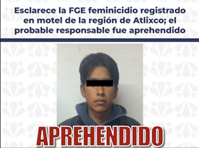 Esclarece la Fiscalía feminicidio en motel de la región de Atlixco.