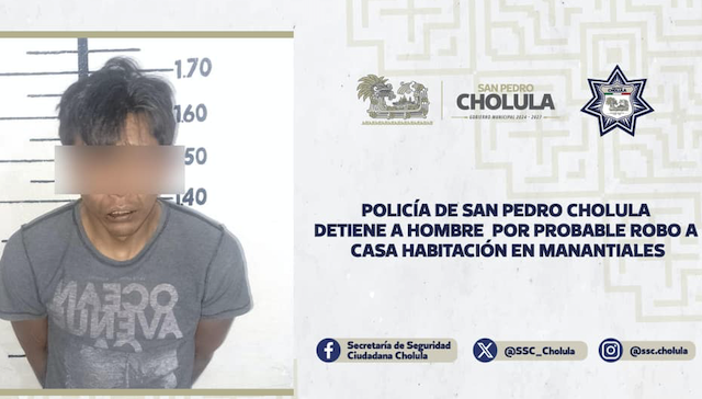 Atrapan a “rata” de dos patas en Manantiales, de San Pedro Cholula