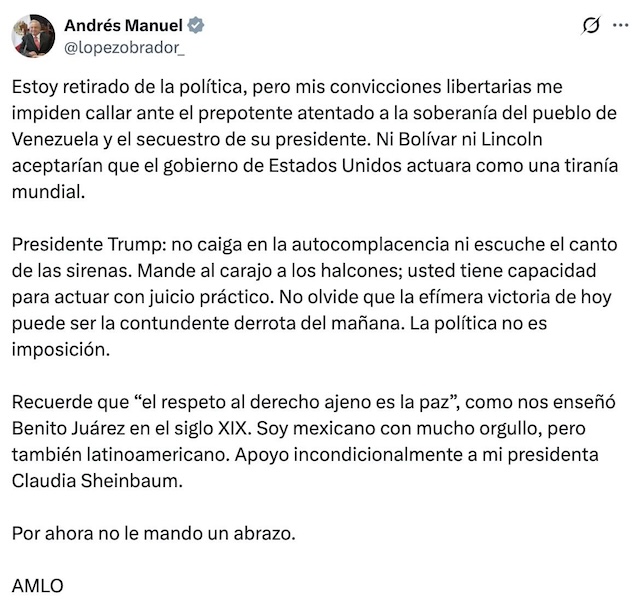 AMLO puso pausa a su “retiro” y calificó de secuestro la detención de Nicolás Maduro