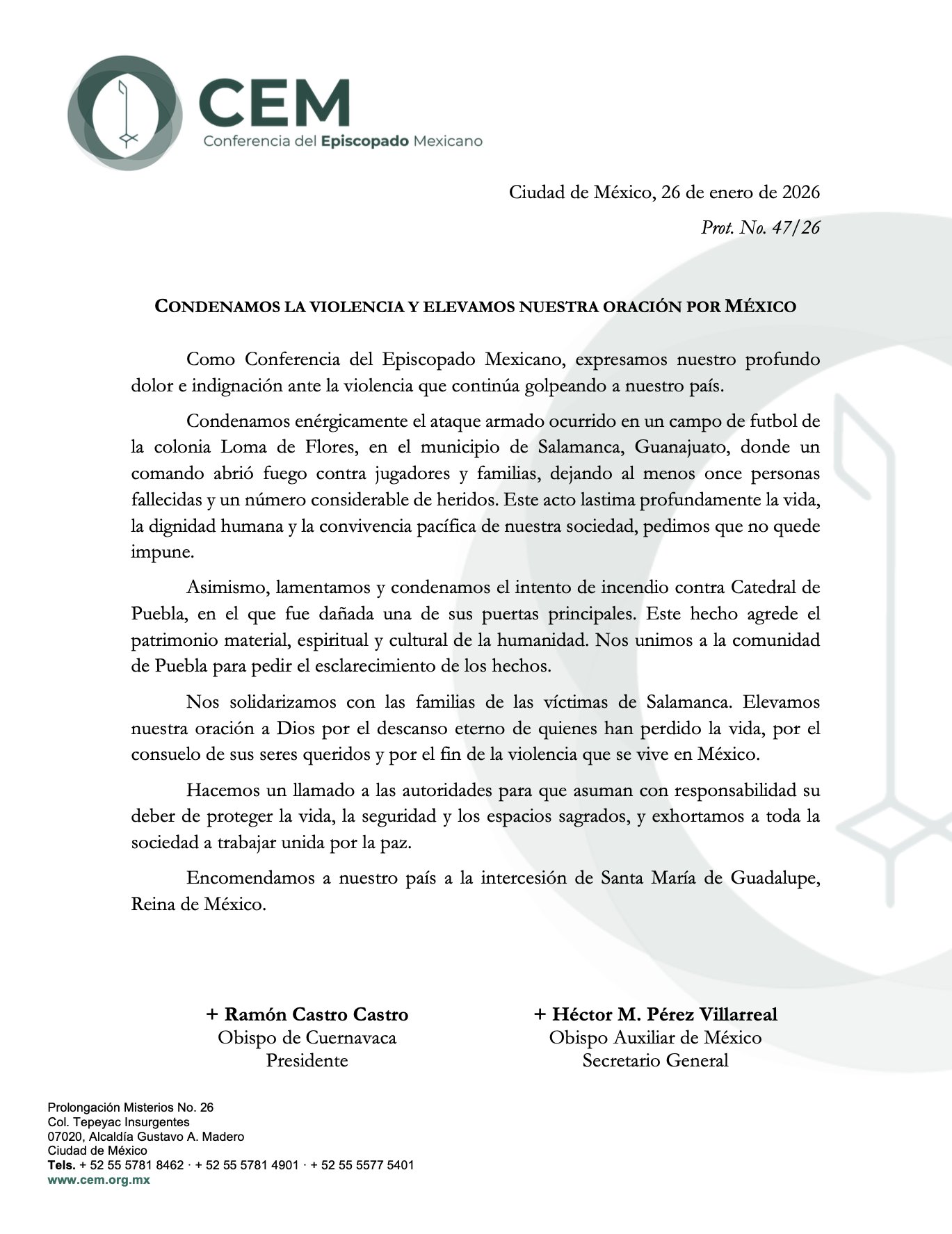 Obispos mexicanos condenan atentado contra la Catedral de Puebla