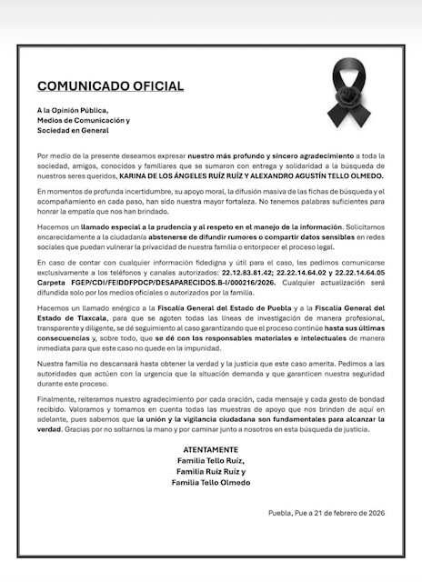 Sociedad exige no quede impune aesinato de Angela y Alejandro, asesinados en Tlaxcala