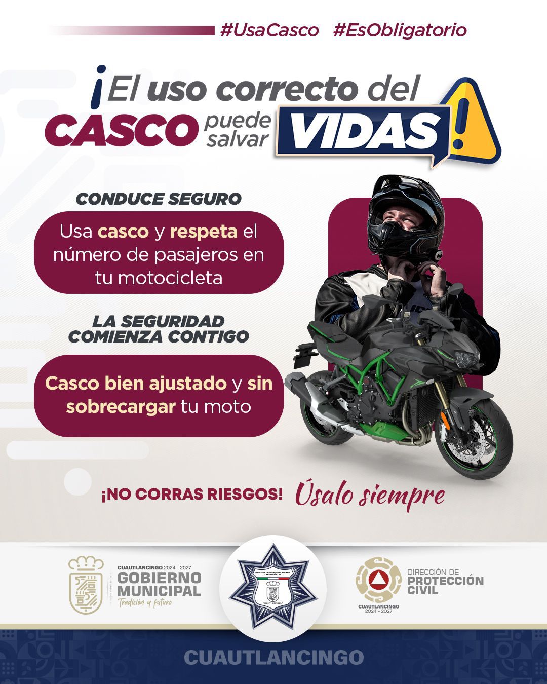 En Cuautlancingo promueven que motociclistas usen casco