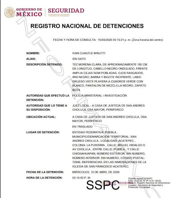 Exsindico municipal de Cholula, es detenido y trasladado a casa de justicia de San Andrés