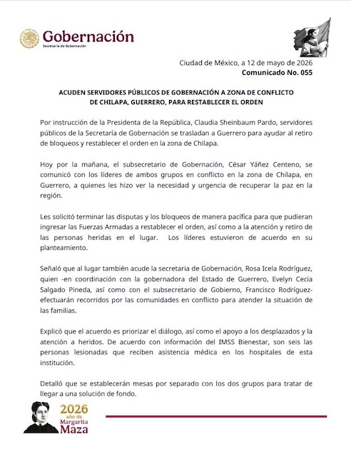 Segob envia a funcionarios a restablecer orden en Chilapa 