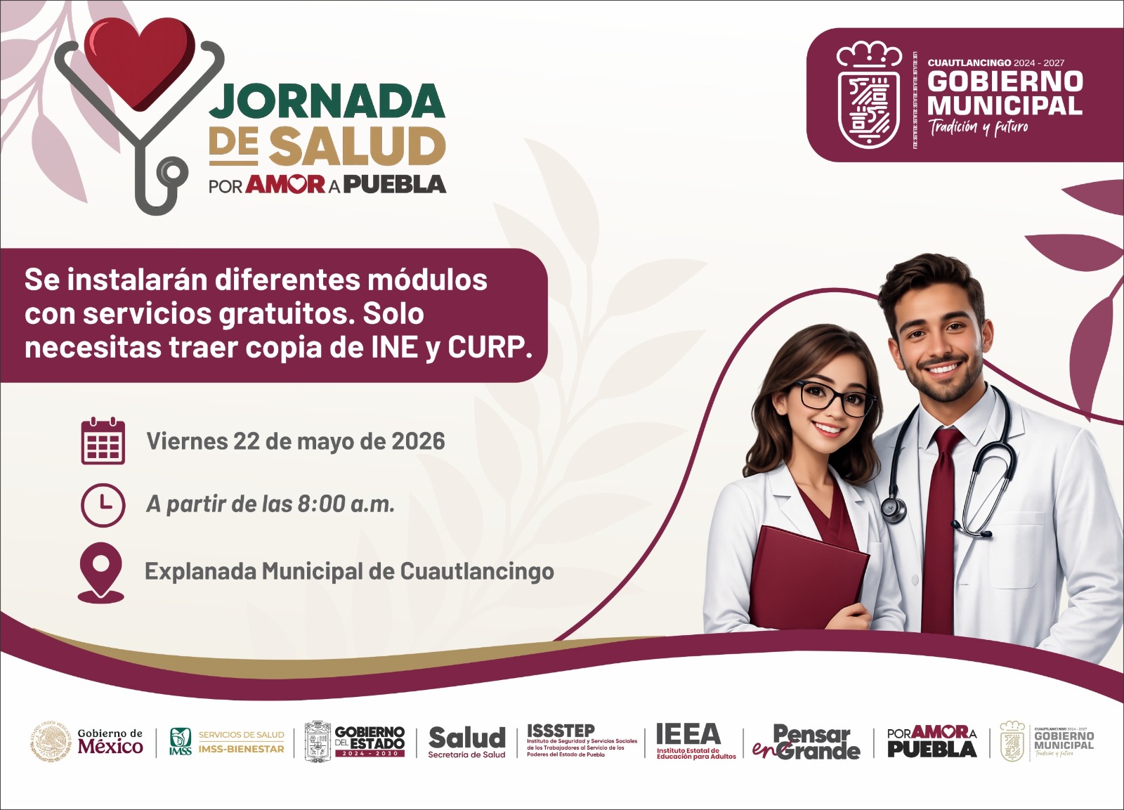 Mega Jornada de Salud en Cuautlancingo, el viernes 22 de mayo