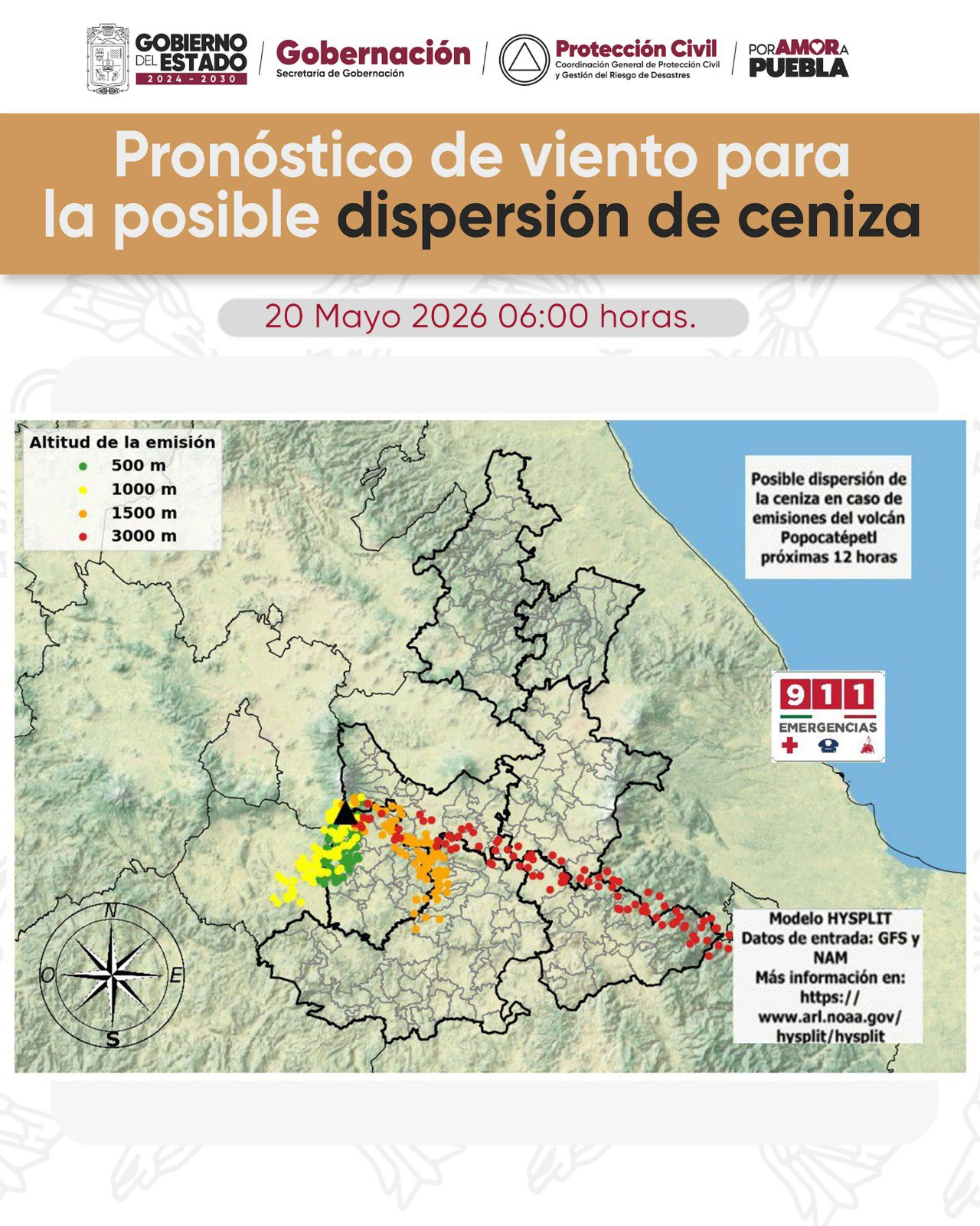 Posible caída del ceniza volcánica, informa Protección Civil