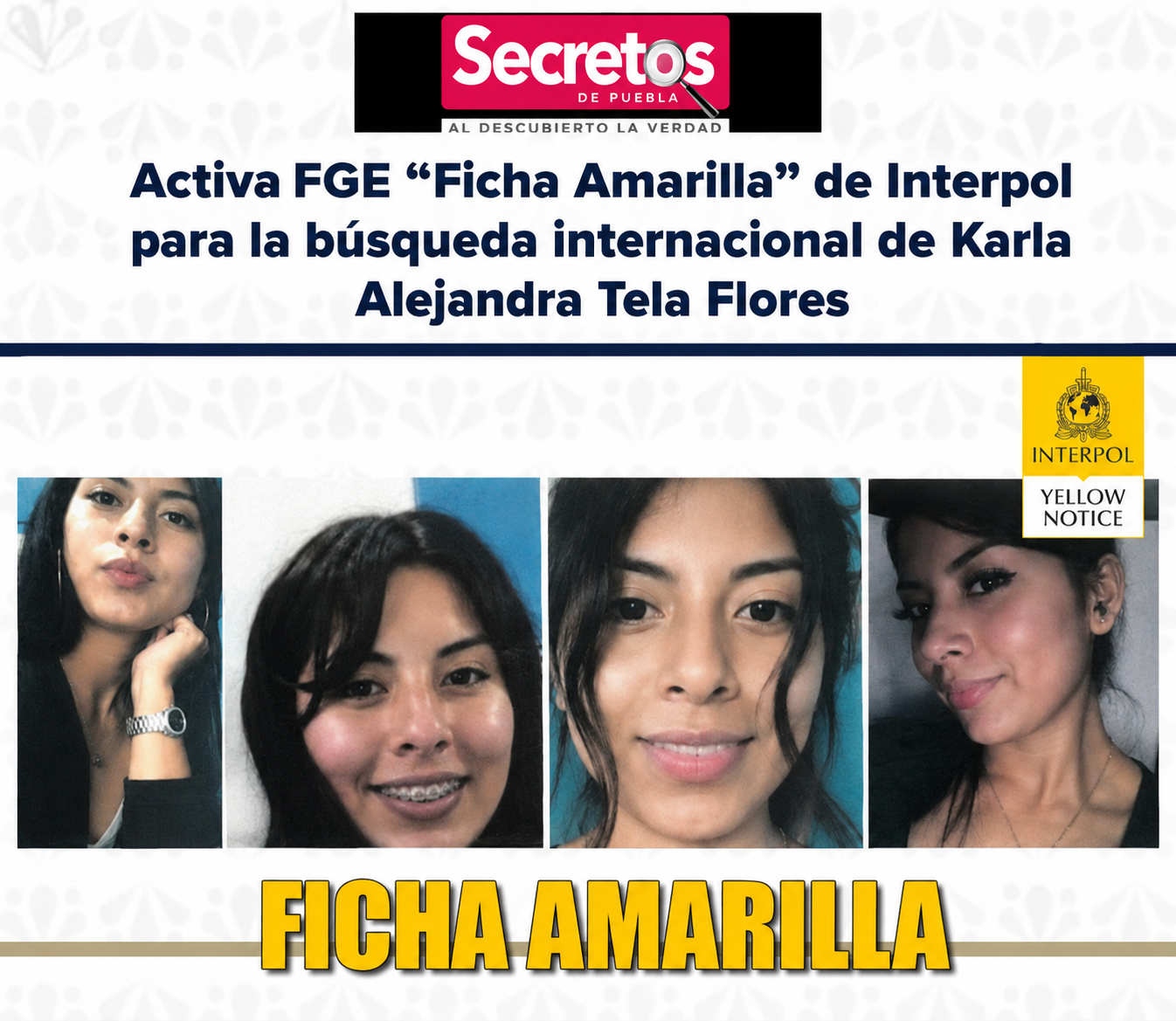 FGE activa Ficha Amarilla de Interpol para localizar a Karla Alejandra Tela Flores