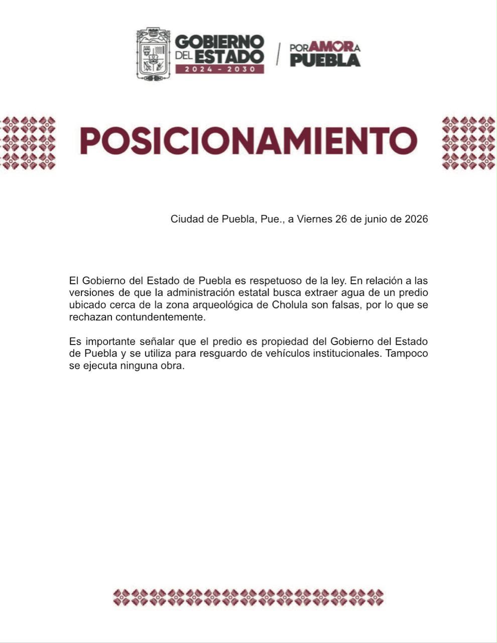 Gobierno de Puebla desmiente extracción de agua en Cholula