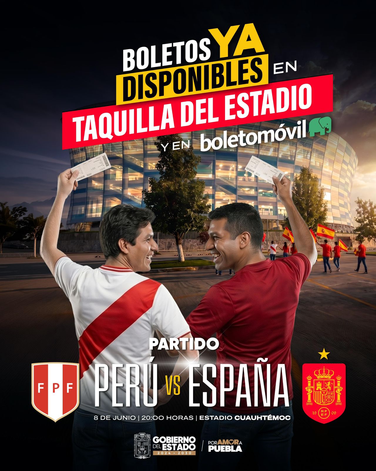 Boletos disponibles en taquilla del Estadio y en Boletomóvil; Perú contra España